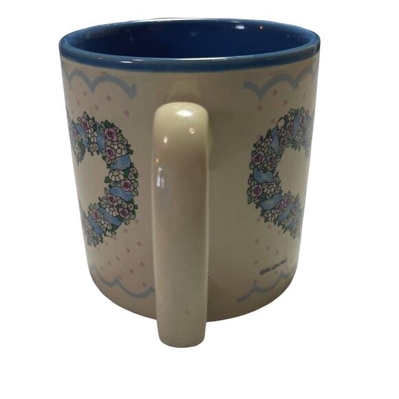 Two Blue Flower Floral Hearts Coffee Mug - Picture 3 of 5